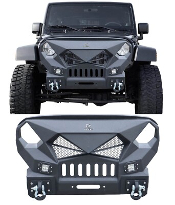 Steel Mad Max Grill Front Bumper W/Winch Plate For 07-18 Jeep Wrangler JKJKU