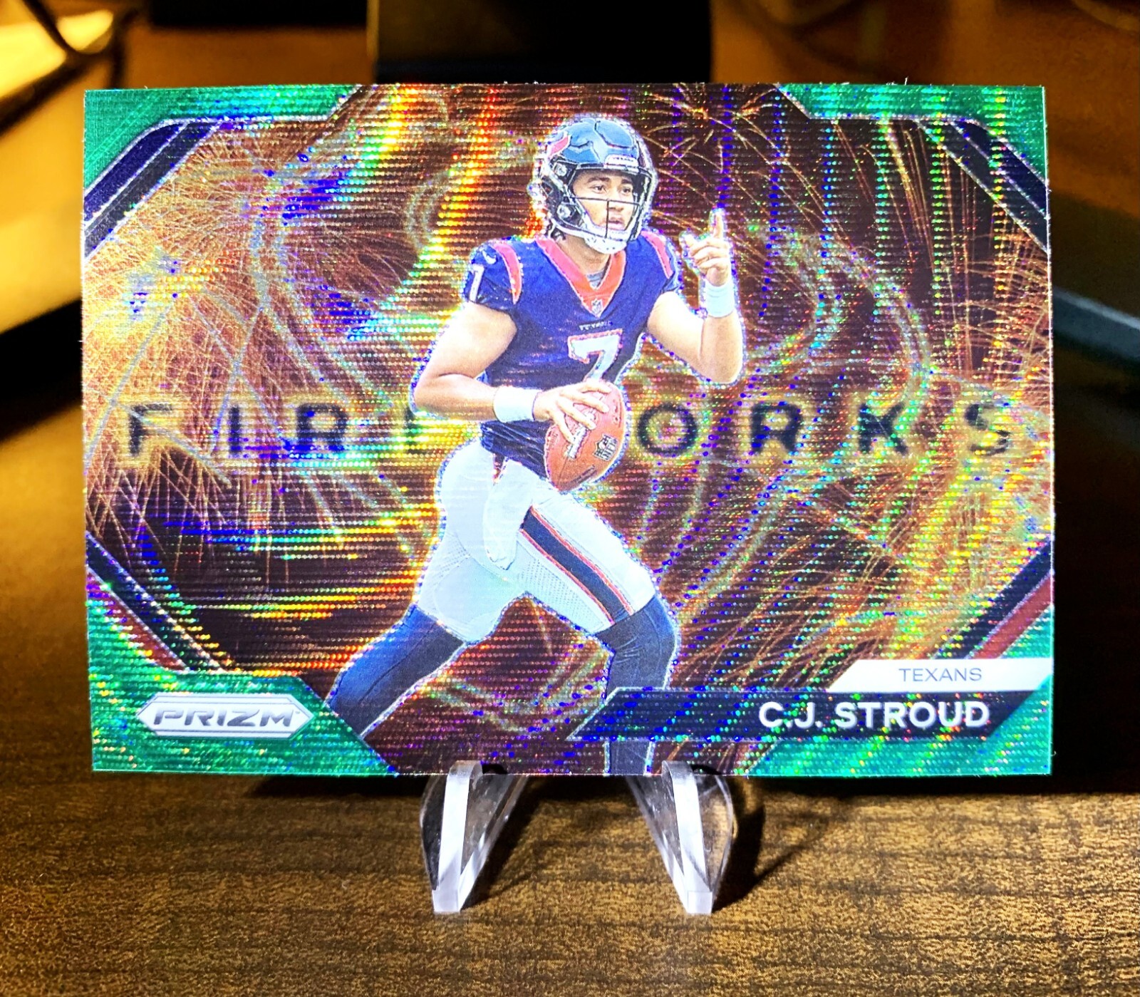 2023 PANINI PRIZM C.J. STROUD FIREWORKS GREEN WAVE PRIZM RC #F-10 ROOKIE TEXANS