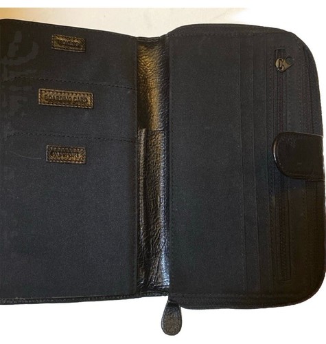 Wilson Black Italian Leather Large Wallet Travel Case Zip Around VTG - Picture 3 of 4
