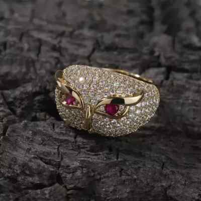Herren Eulenring 14K Gelbgold vergoldet Silber 2,00Ctw Rundschliff Lab Create...