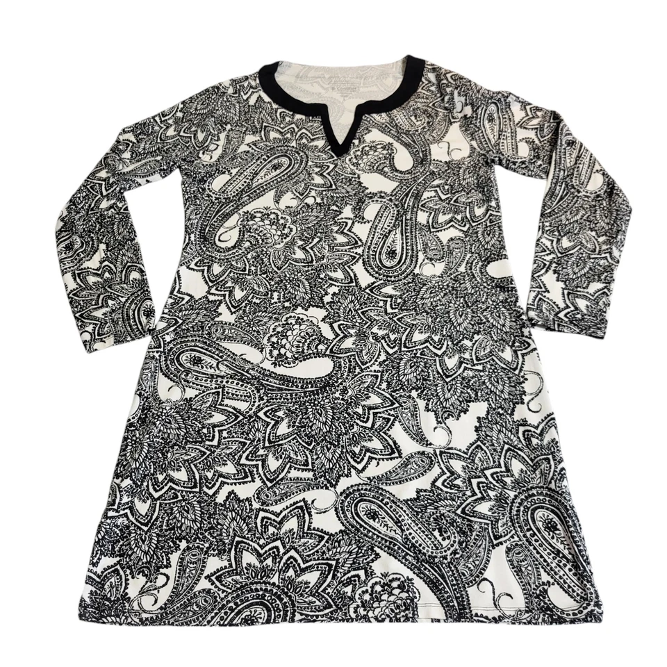 Vestido túnica Coolibar UPF 50+ Oceanside talla L negro blanco manga L hasta la rodilla Foto 2 de 4