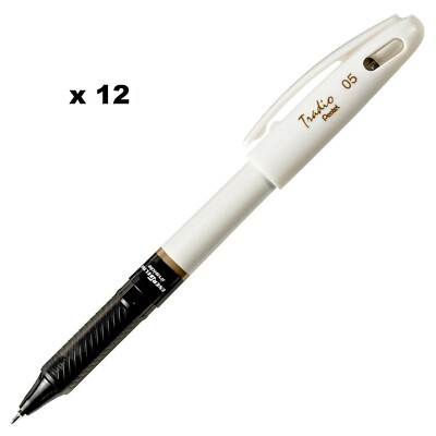 NEW 12-PK Pentel EnerGel Tradio Pearl BLACK .5mm Needle Tip Gel Pen Fine BLN115