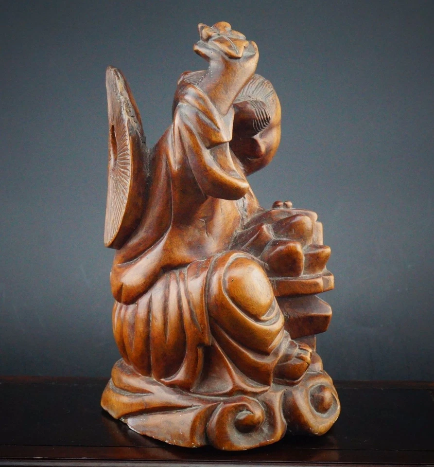 Chinese Qing Dynasty Wood Statue Of Taoist Boy Immortal 清代红木雕塑刘海 - Image 4 of 4