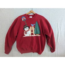 Jerzees Sweatshirt Womens Medium Red Christmas Snowman Grandma Core Pullover VTG