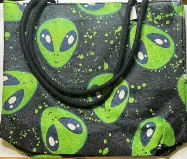 Nuevo Bolso de Yute Verde Caras Alienígenas Grande Bolso de Hombro ET Bolso de Mano de Compras Foto 3 de 3