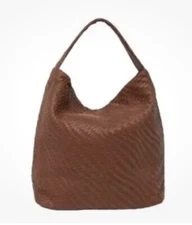 Deux Lux Handbag Leather Shoulder Bag Hobo Braided Strap Large Brown Weave NWT