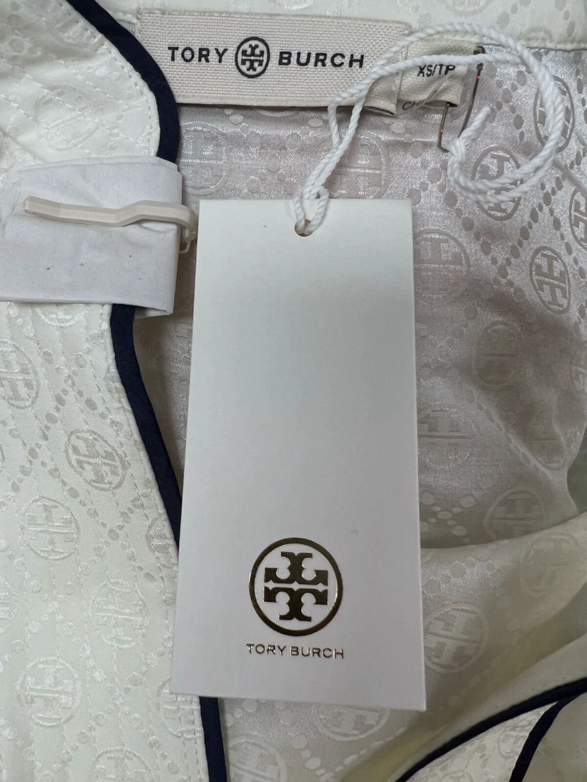 Tunica in cotone Tory Burch da donna avorio jacquard logo in seta trapunto $598 taglia XS