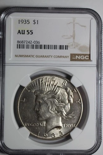 1935 Peace Silver Dollar AU55 NGC #036