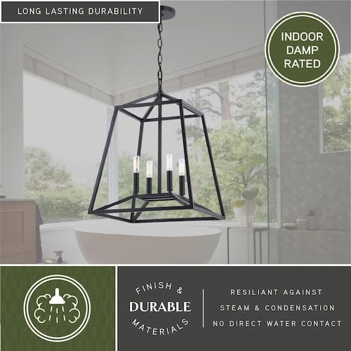 VAXCEL P0310 Hayes 4 Light Black Farmhouse Cage Pendant Lantern - Picture 9 of 9