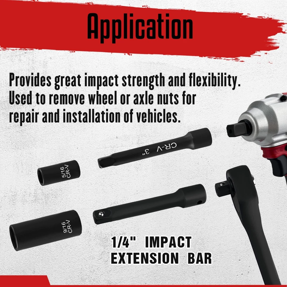 55 Piece 1/4" Drive Impact Socket Set, SAE/Metric, Deep/Shallow, Cr-V Steel - Image 4 of 4