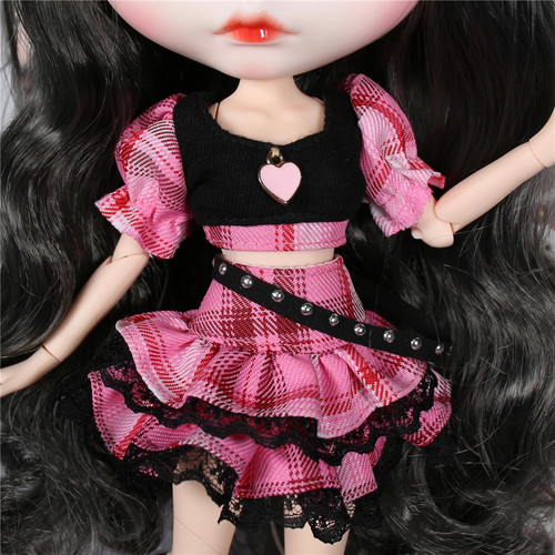 Nuevo ICY DBS Blyth Muñeca Ropa Rosa Vestido Falda a Cuadros Traje Genial Trajes Niña - Imagen 3 de 12