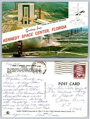 1975 Kennedy Space Center Postcard VAB Saturn V Launch Florida NASA Tours