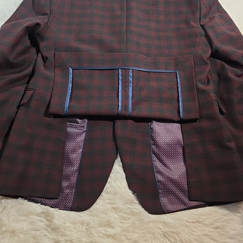 Chaqueta Blazer Original Penguin Granate Borgoña Cuadros Mezcla Lana Para Hombre Talla 38S Foto 4 de 4