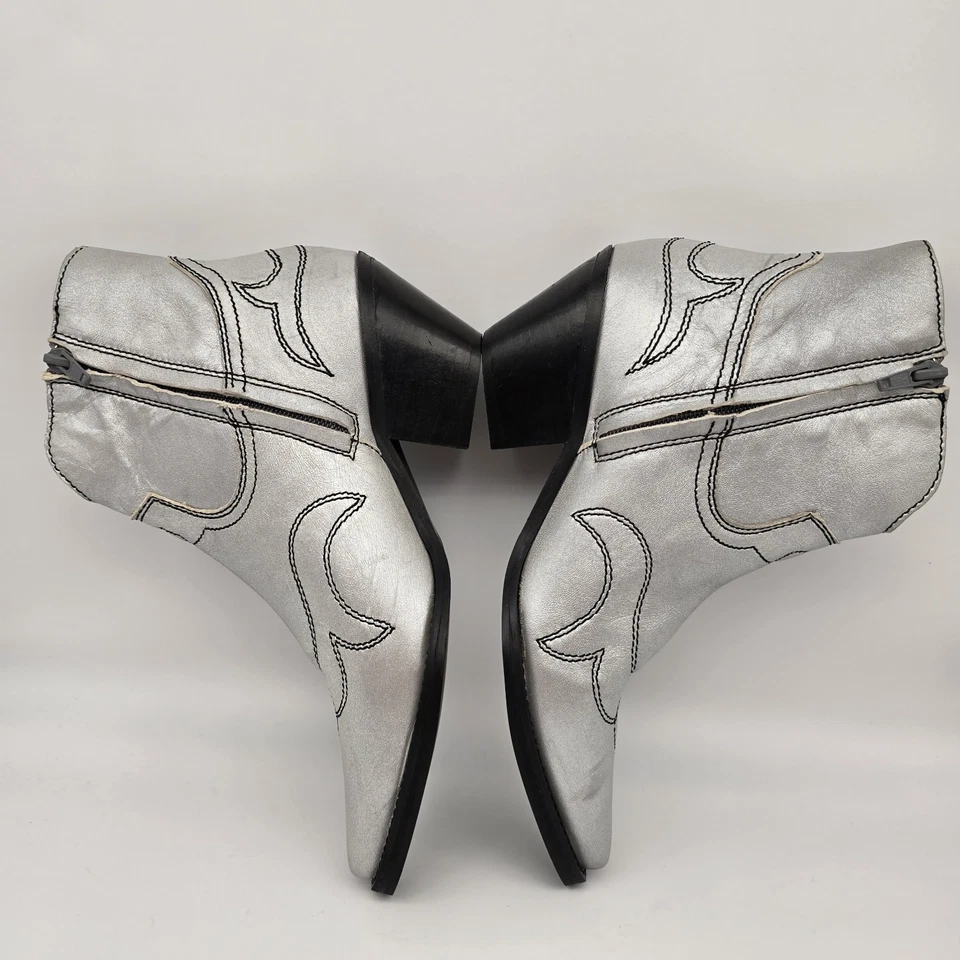 Mujeres Talla 6 CUERO Botas Bordadas Plateadas Metálicas Western COCOCOS Matisse Foto 2 de 4