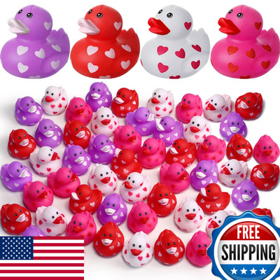 Jerify 24 Valentine Rubber Duckies, 2 Inch Heart Small Ducks for Valentines Day