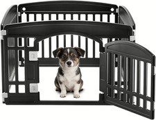 24" 4-Panel Dog Playpen Durable Pet Playpen W/ Secure Locking Door for Puppies