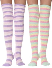 Fun Funny Socks for Women Fuzzy Thigh High Socks Over Knee High Long Striped ...