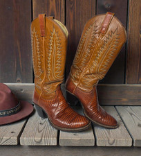 Dan Post Vintage Teju Lizard Western Cowboy Cowgirl Boots Cognac Brown Women 4C