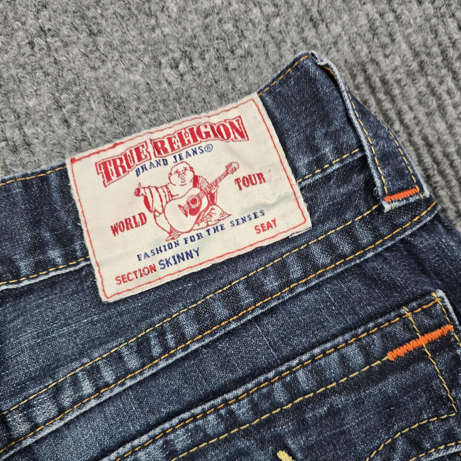 True Religion Skinny Jeans Mens 30x32 Blue Dark Wash Slim Straight Flap Pocket thumbnail 2