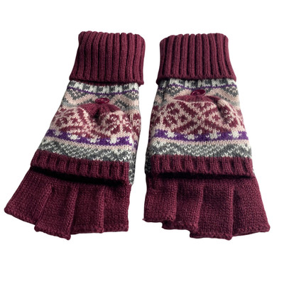 Women's Knit Fingerless Gloves/Mitten Convertible Colorful Acrylic Size M