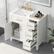36" Bathroom Vanity w/Sink, Freestanding Bath Vanity Storage Cabinet, 3 Drawers