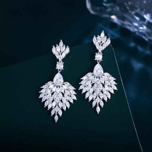 Pear Cut Simulated Diamond Drop Bird Dangle Earrings Gift 14K White Gold Plated - Picture 3 of 7