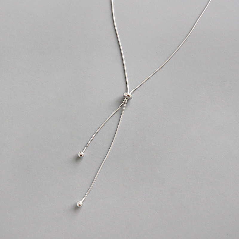 Woman Real S925 Sterling Silver Bead Ball Necklace Chain