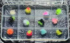 Fulling Mill Fly Box, & 12 Eggstasy Eggs, Trout Fly Fishing Flies, Trout Eggs  ,