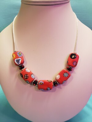 Handmade Lampwork Glass Beaded Sterling Silver Necklace 