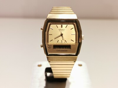 VINTAGE RARE GOLD PLATED JAPAN ANA-DIGI ALARM CHRONOGRAPH MEN'S
