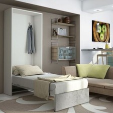 Letto singolo Bea a scomparsa cemento L 98 x H 218 P41cm / P209cm aperto