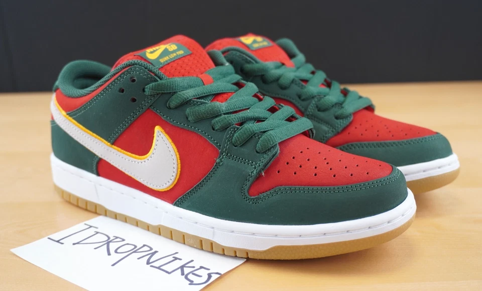 Size 9M/10.5W - Nike SB Dunk Low Pro PRM Seattle Supersonics Fire Red FZ1287-300 - Image 4 of 4