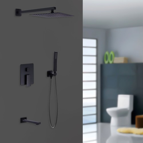 Matte Black Bathroom Shower System 10''Rainfall Shower Head 32~176℉ Thermostatic