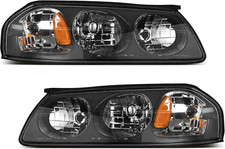 Headlight Assembly Compatible with 2000-2005 Chevy Impala Black Housing Amber Re