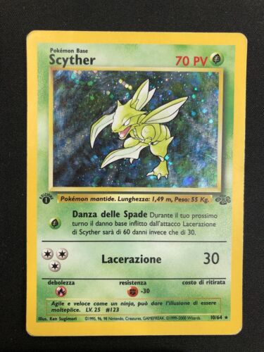 Pokemon Scyther 10/64 Jungle Rara Holo Prima Edizione Wizards ITA Carte Vintage - Afbeelding 1 van 10