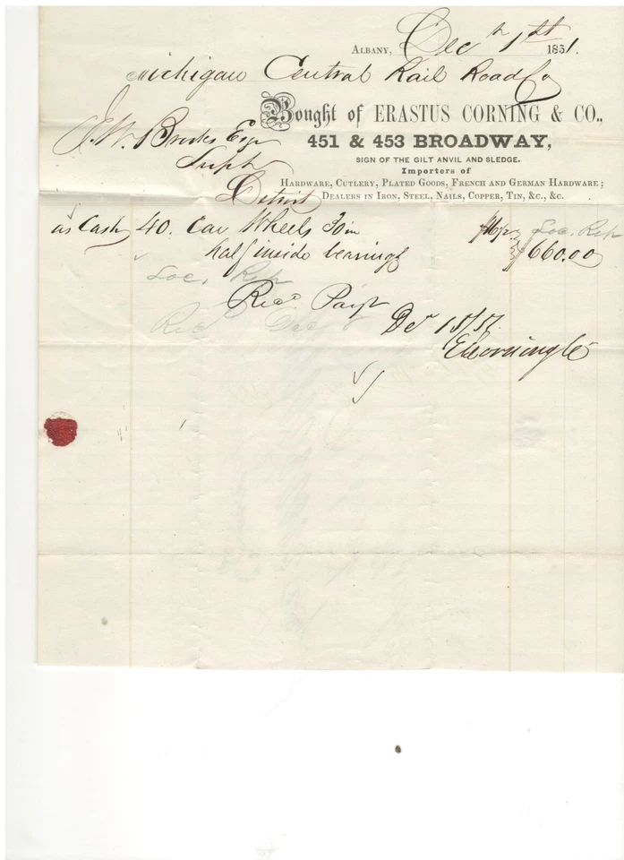 Raro E. Corning Rail Baron, 1851 Albany (CDS)-Detroit, 3/Sello privado pagado Foto 3 de 3