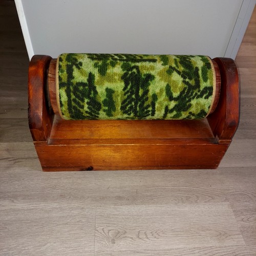 Vintage Wood Barrel Cylinder Rolling Footstool Tapestry Cover 18"x9"x10"