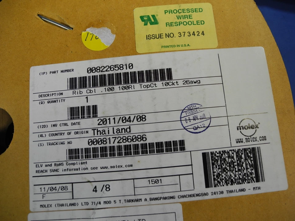 Molex 平带电缆灰色 10 导体 apx 70 英尺扁平电缆 0082265810 — 第 3/4 张图片