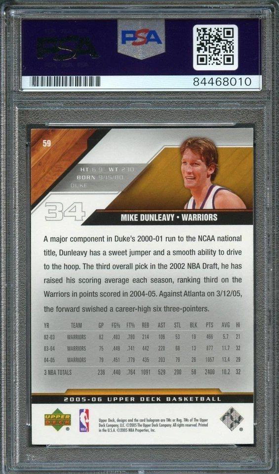 2005-06 Upper Deck #59 Mike Dunleavy Signed Card AUTO PSA  Warriors - Image 2 of 2