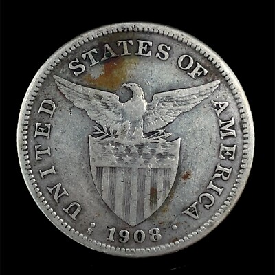 1908-S One Peso Philippines, United States Territory, KM