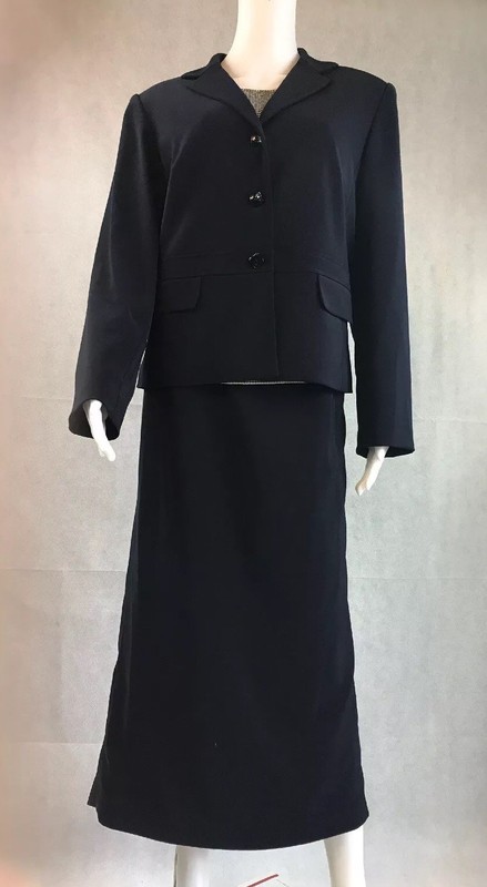 Dressbarn Travis Ayers Skirt Suit Women 12 Blue 3pc Shirt Sweater Blazer Career