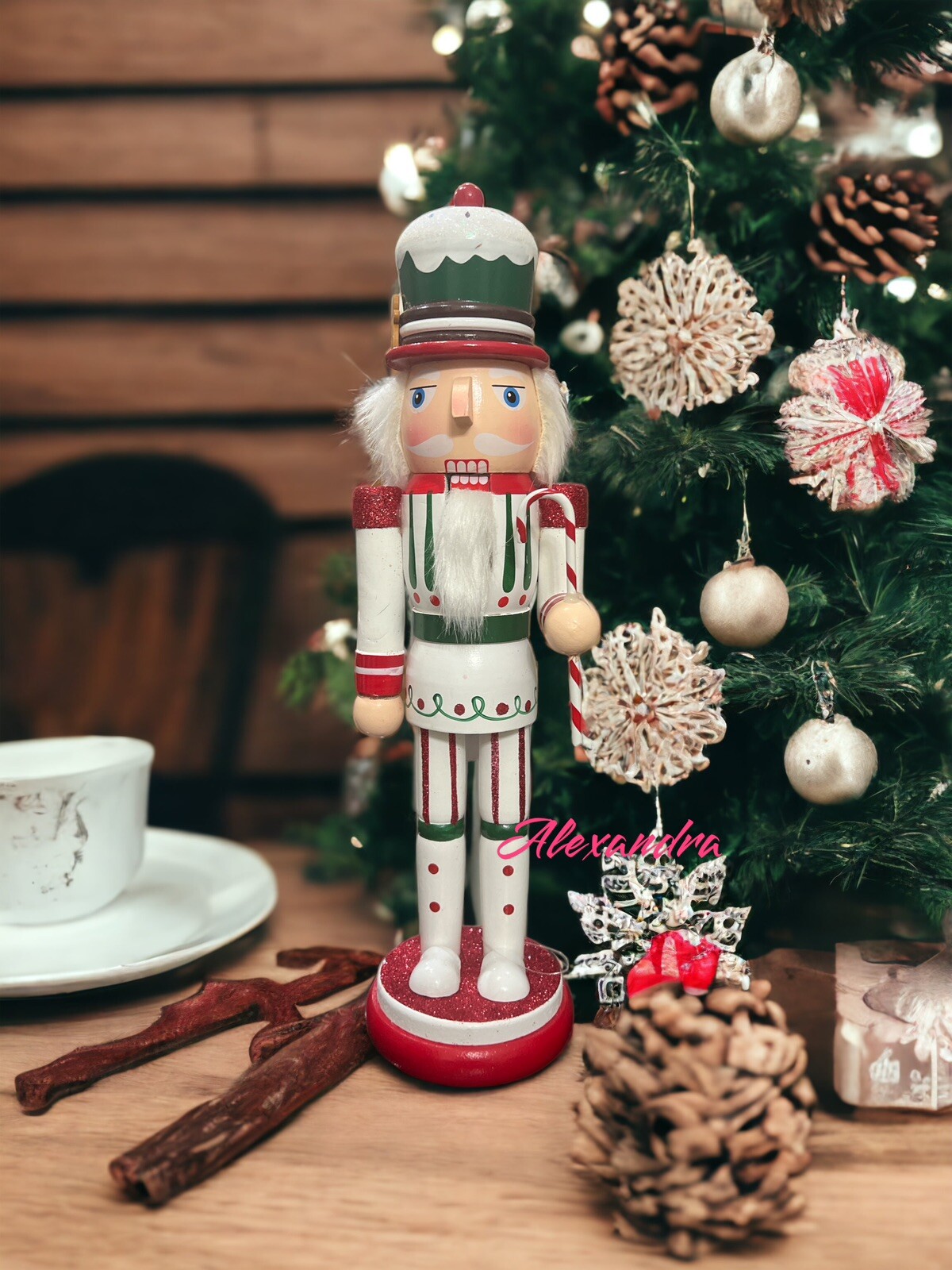 Cupcake Peppermint Nutcracker 14” Wooden Christmas Sweets Home Decor New-image