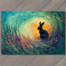 Art Print Rabbit Swirl Clouds Purple Grass Lavender Pastel Landscape Whimsical