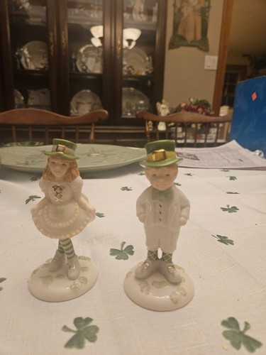 Lenox Leprechaun Irish Boy & Girl Figurines St. Patrick's Day Redhead Shamrock