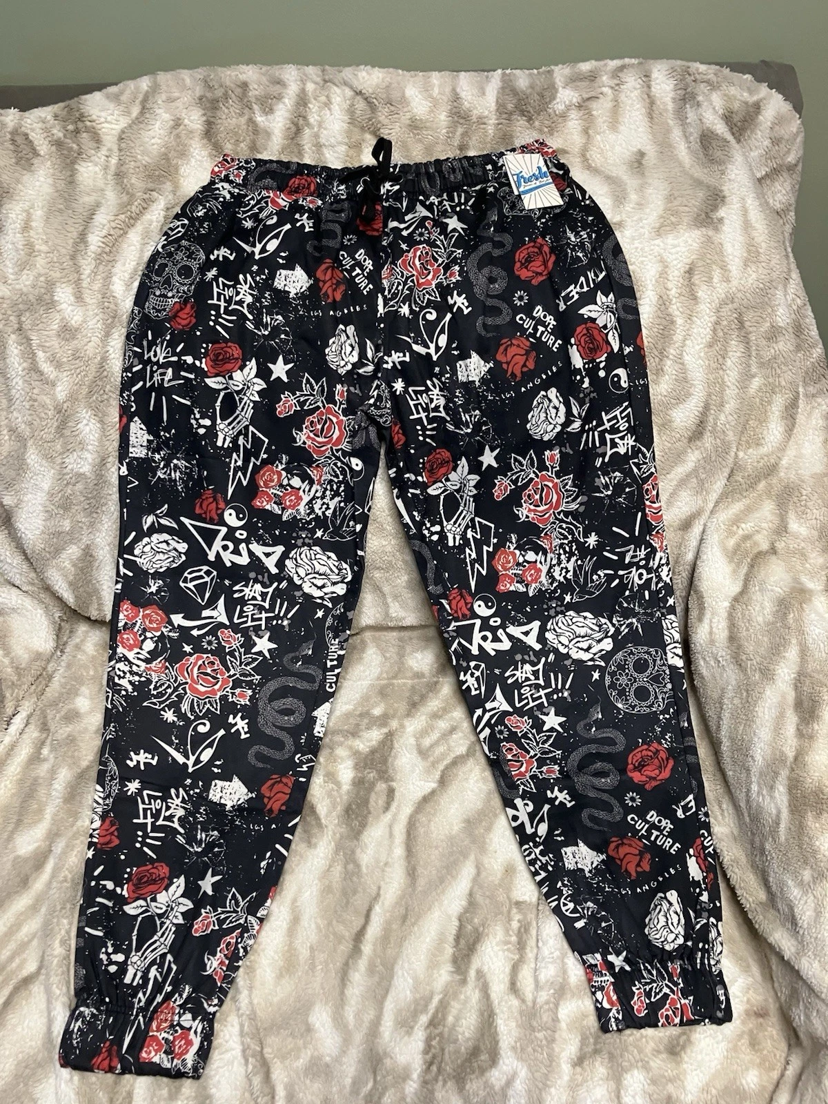 Fresh Prints of Bel-Air Hustle Stay Lit Joggers Black Red Graphic Men's Size XL