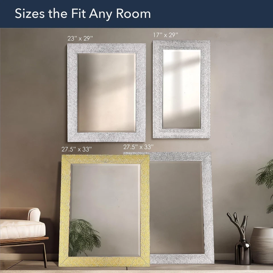 Espejo Azulejo Texturizado Biselado Marco Cromo y Blanco, Decorativo Montado en la Pared... Foto 3 de 4