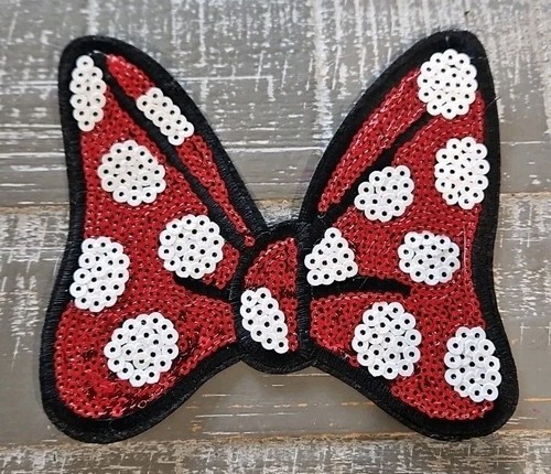 MINNIE MOUSE RED BOW w/ WHITE POLKA DOTS PATCH (5" W) Large Sequins Disney NEW - Picture 1 of 2