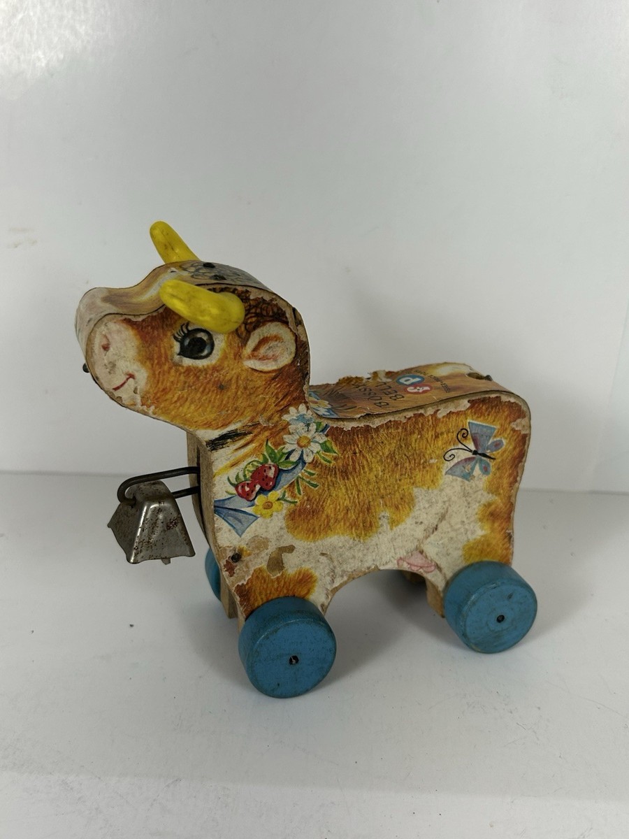 Fisher Price Vintage 1960's Bossy Bell Wooden Cow Pull Toy | eBay