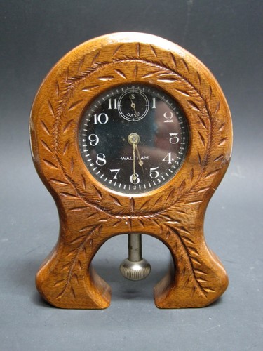 Waltham 8-day Automobile Clock w/Handmade Wood Case