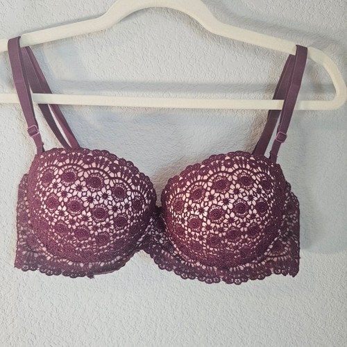 vntg Frederick's of Hollywood bra 36c burgundy and mauve sexy romantic pushup